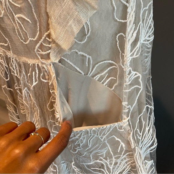 Elliatt Cream Lace Flutter Sleeve Mini Dress | Ruffle Bib | Wedding Guest - Picture 9 of 14